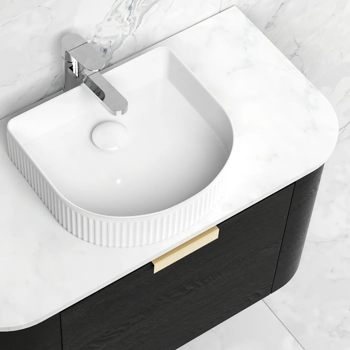 COOGEE Wall Hung Curve Vanity Black Oak