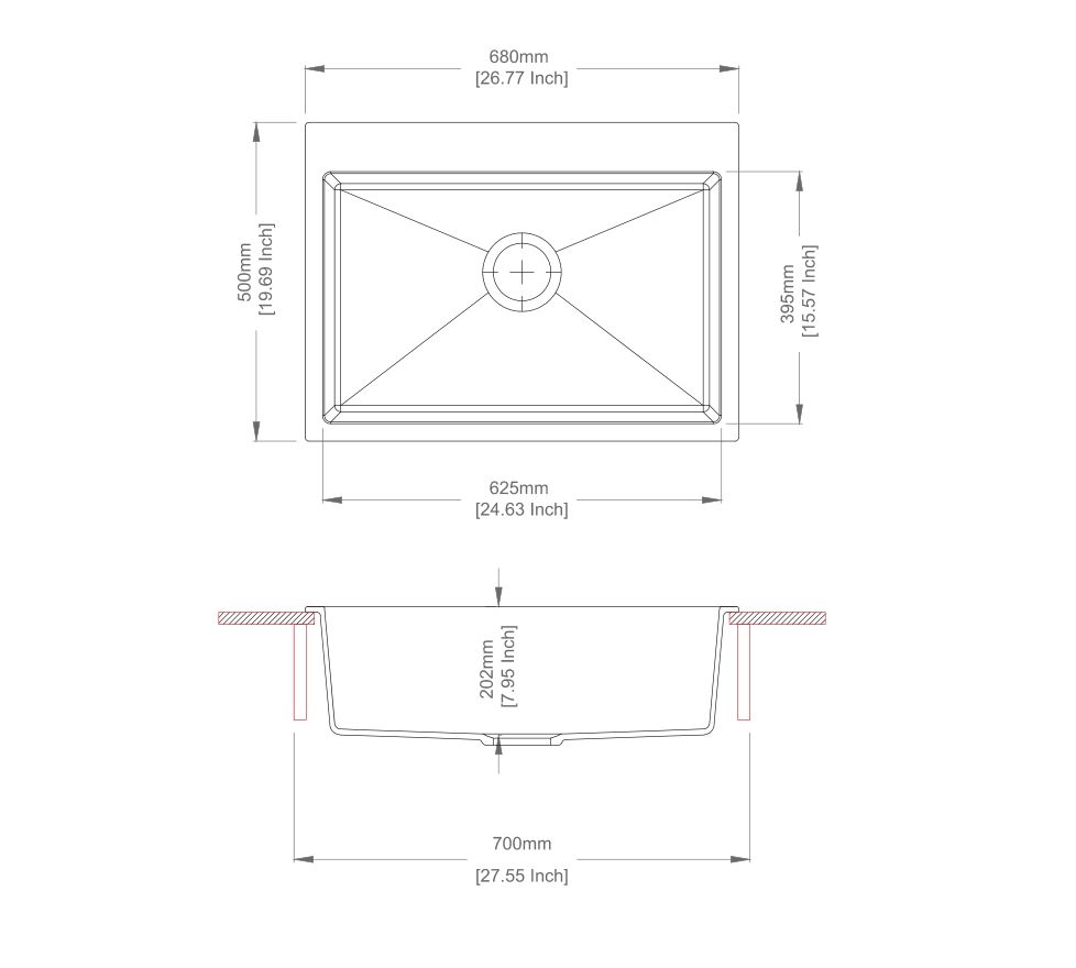 Carysil Black Single Bowl Granite Stone Kitchen Sink Top/Under Mount 680 x 500 x 220mm