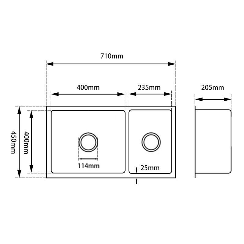 Double Bowl Handmade 304 Stainless Steel Sink 715x450mm