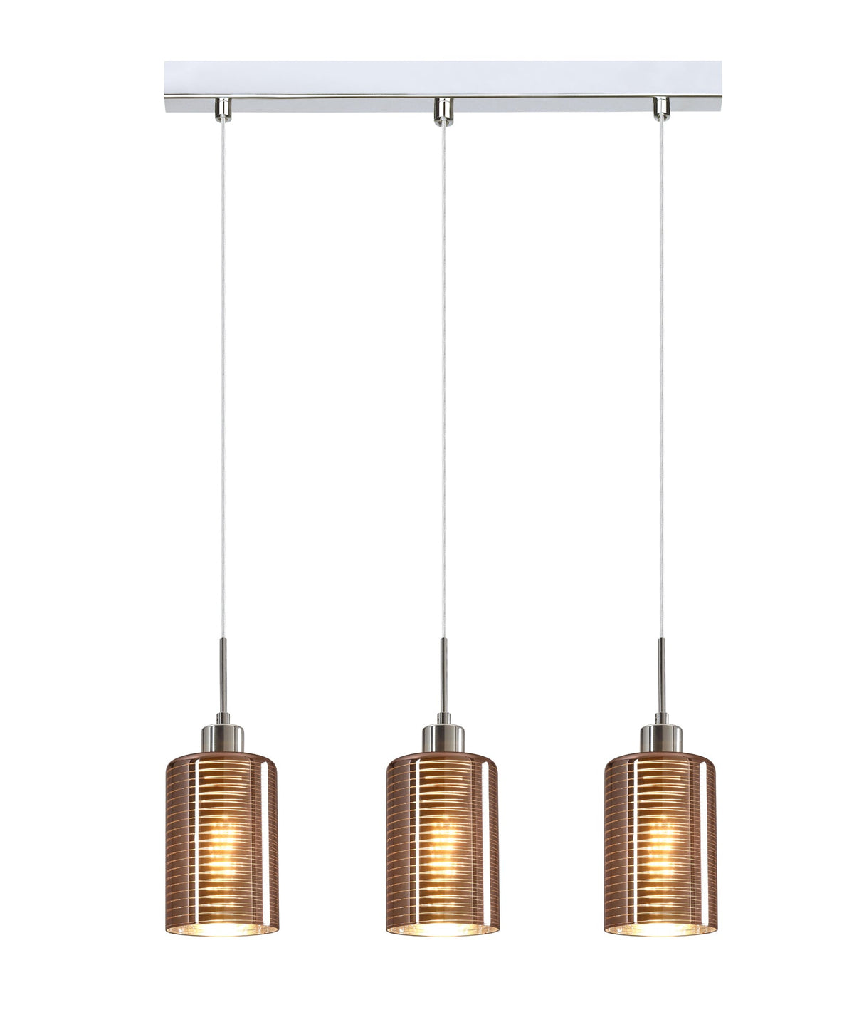 ESPEJO2: Interior Iron & Rose Gold Oblong Glass with Line Effect Pendant Lights