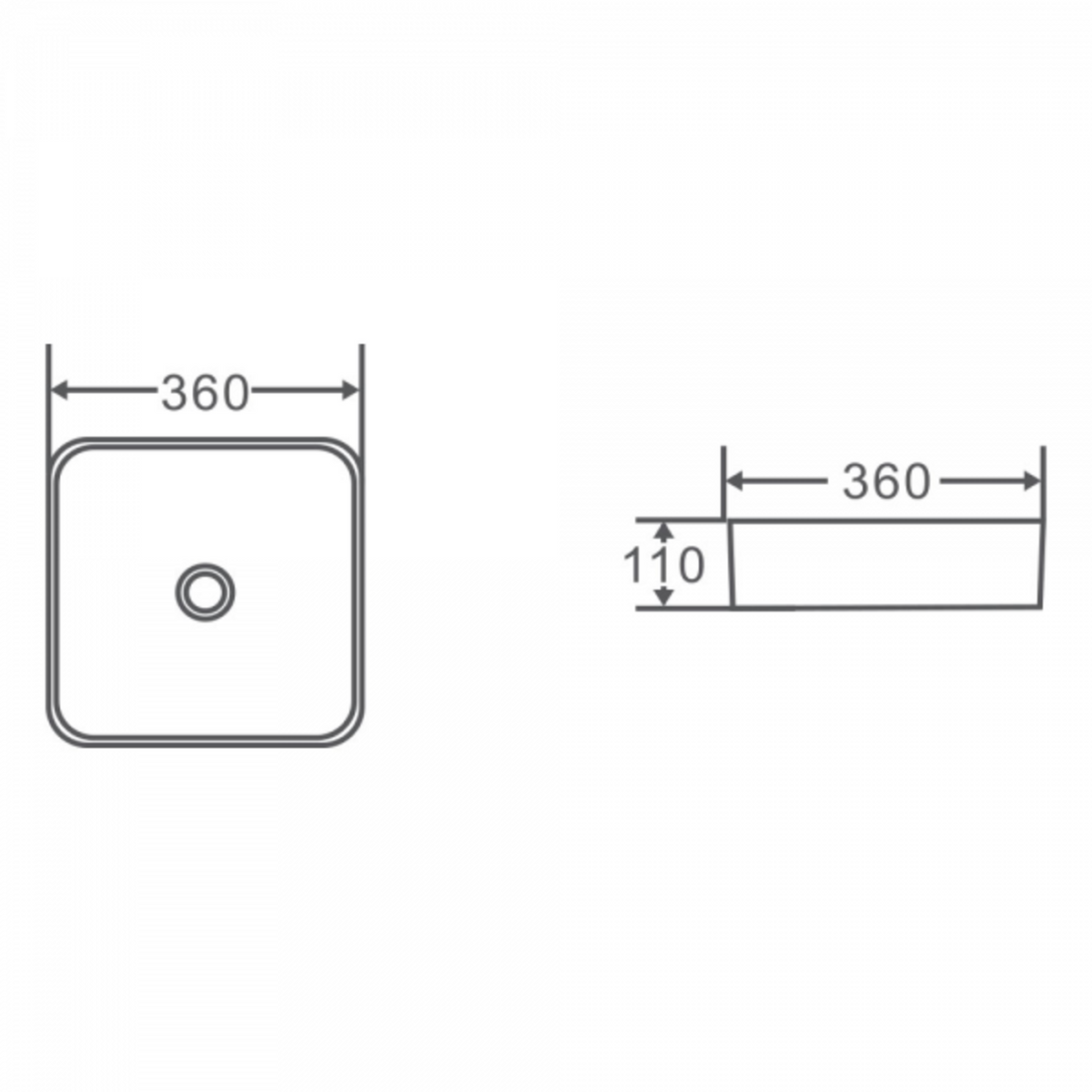 ETNA Square Counter Top Basin 360mm Specification Drawing