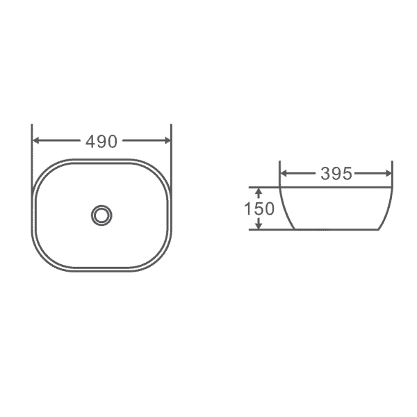 Evea Above Counter Oval Basin (Oval: 490x395x150)