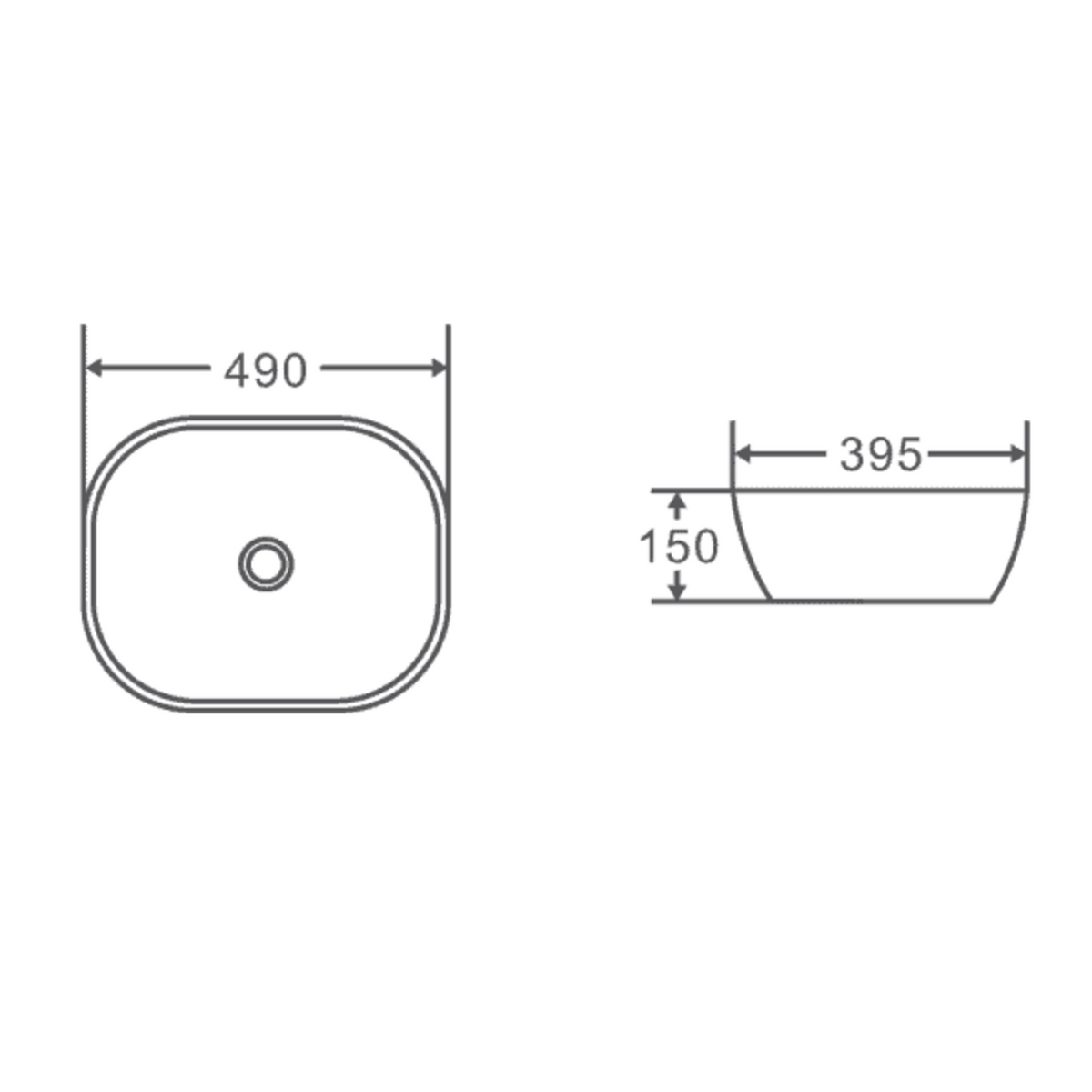 Evea Above Counter Oval Basin (Oval: 490x395x150)