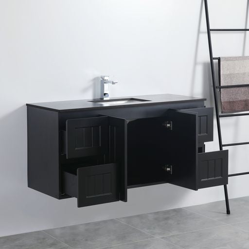 ACACIA SHAKER Matte Black PVC Wall Hung Vanity 1200 (Double Bowl)