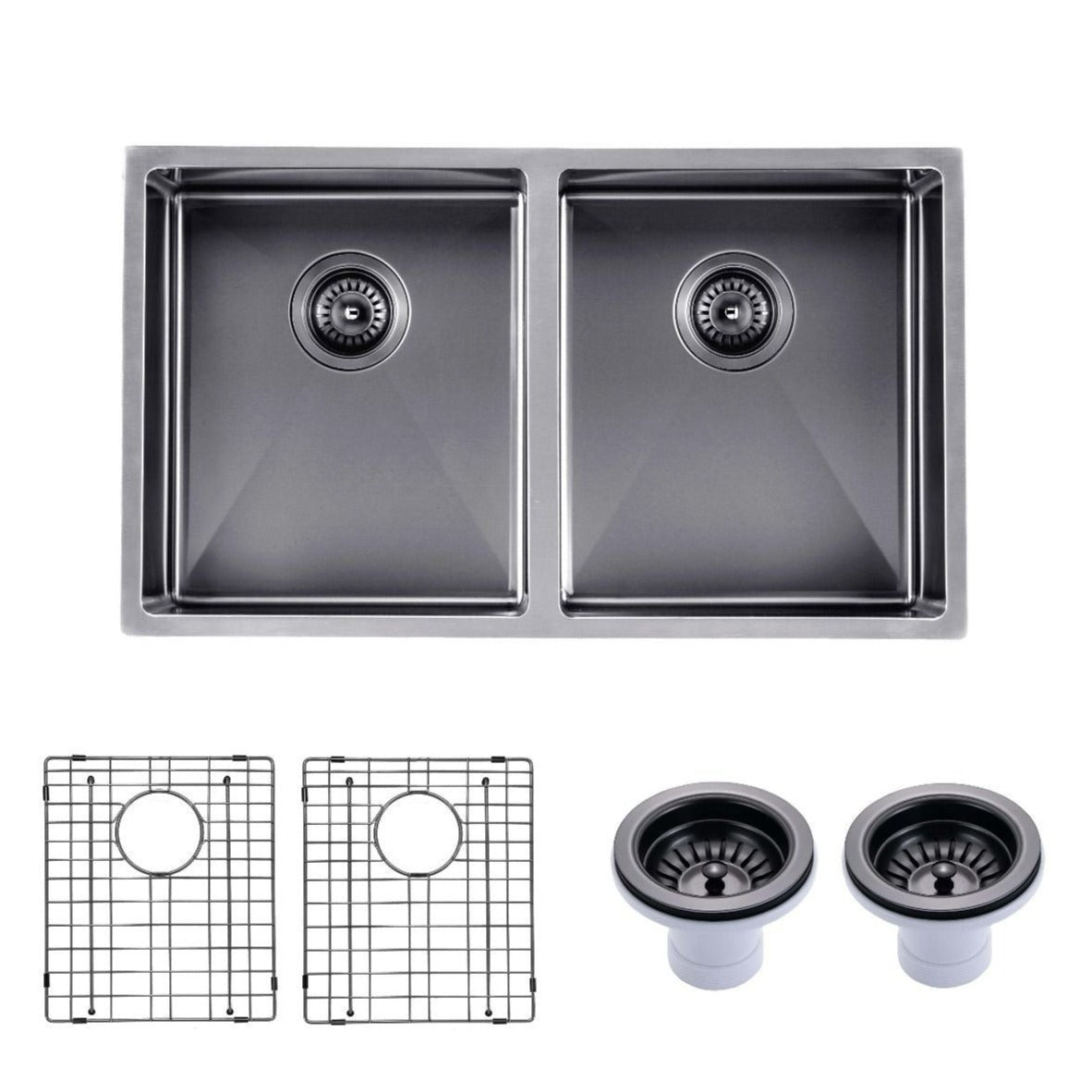 Gunmetal Stainless Steel PVD Double Bowl Kitchen Sink (820x457x230)