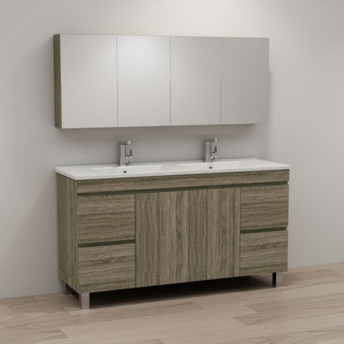 ABS DFL2 Dark Oak Double Bowl Freestanding Vanity 1500mm - Clearance