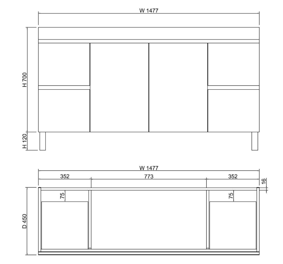 ABS DFL2 Dark Oak Double Bowl Freestanding Vanity 1500mm - Clearance