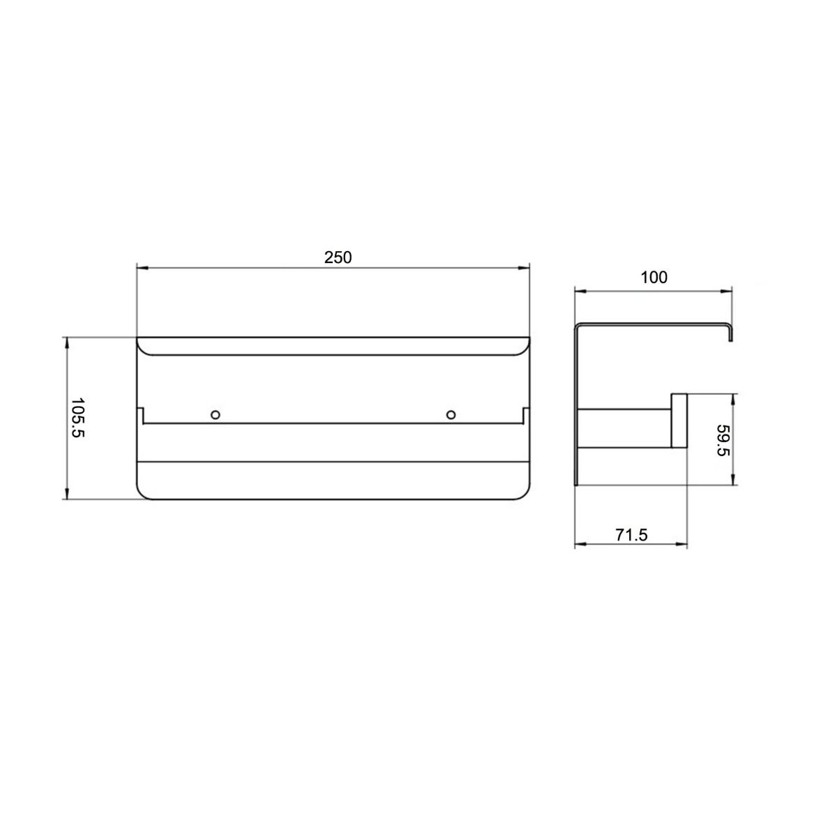 IVANO Double Toilet Paper Holder With Cover - Matte Black Technical Drawing
