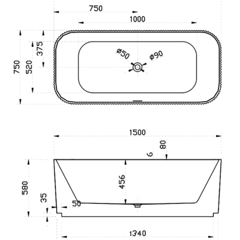 MILANO Free-Standing Bathtub with Non-Overflow (Gloss White) (1500/1700mm)