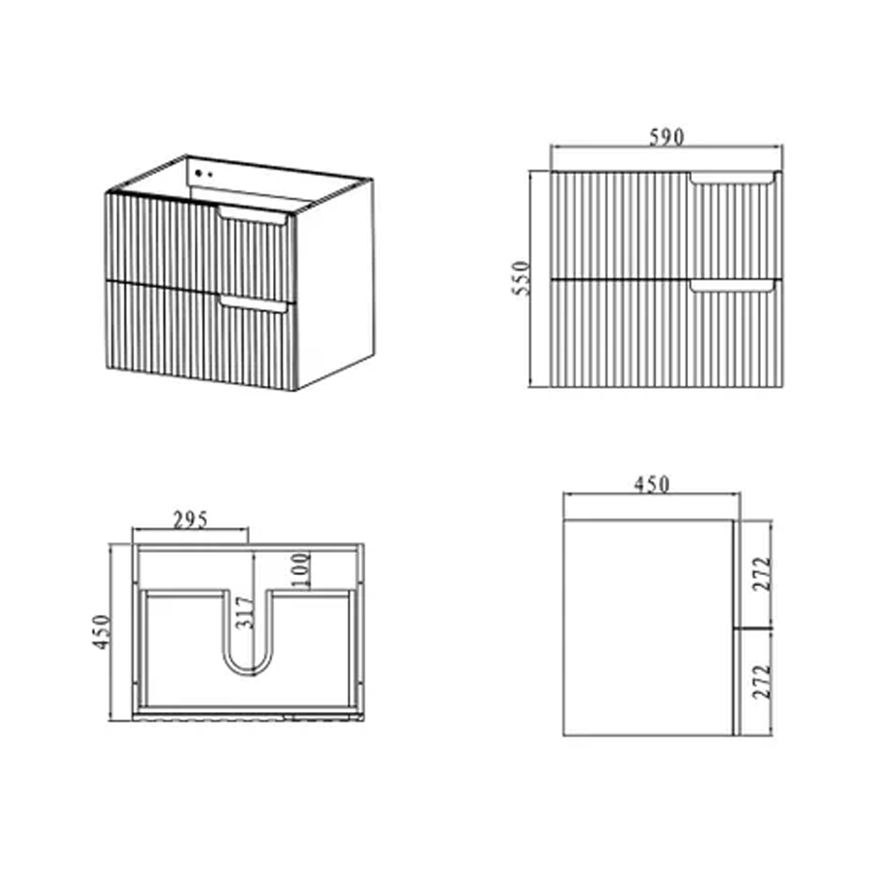 Inspire Bathware NOOSA Wall Hung Vanity 600mm Specification Drawing