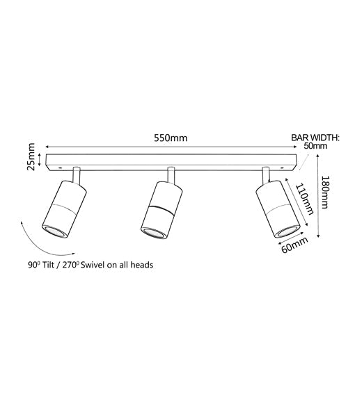 GU10 Exterior Adjustable Head Bar Lights (Black) IP44