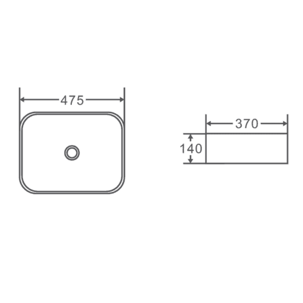 QTRO 48 Above Counter Basin (Rectangle: 475x370x140)