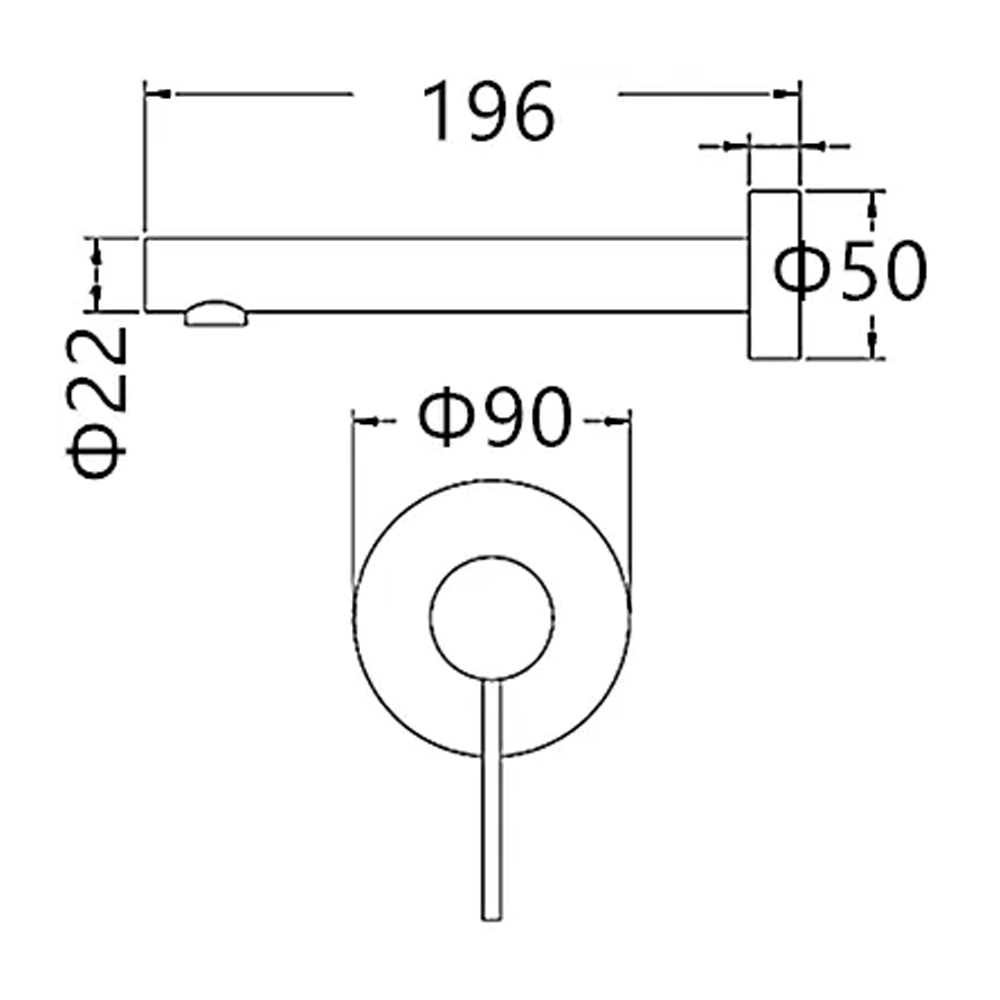 ROUL Wall Mixer With Spout - Black & Rose Gold Technical Drawing