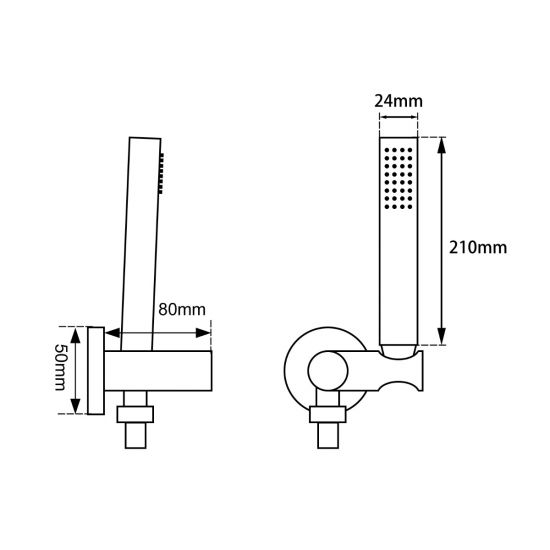 AQU Round Hand Shower Rail With Handheld Shower - Brushed Gun Metal Technical Drawing
