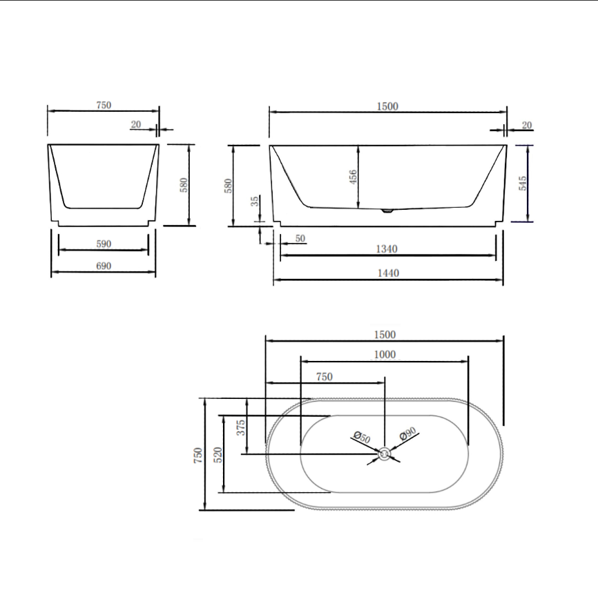 Brighton Groove Freestanding Bathtub with Non-Overflow (Gloss White/Matte White) (1500/1700mm)