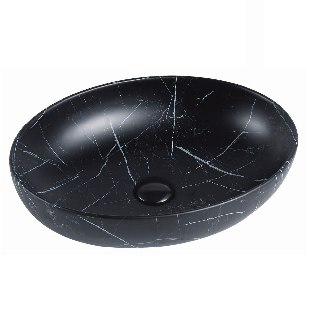 POSEIDON Matte Black Marble Basin (Oval: 520x395x130)