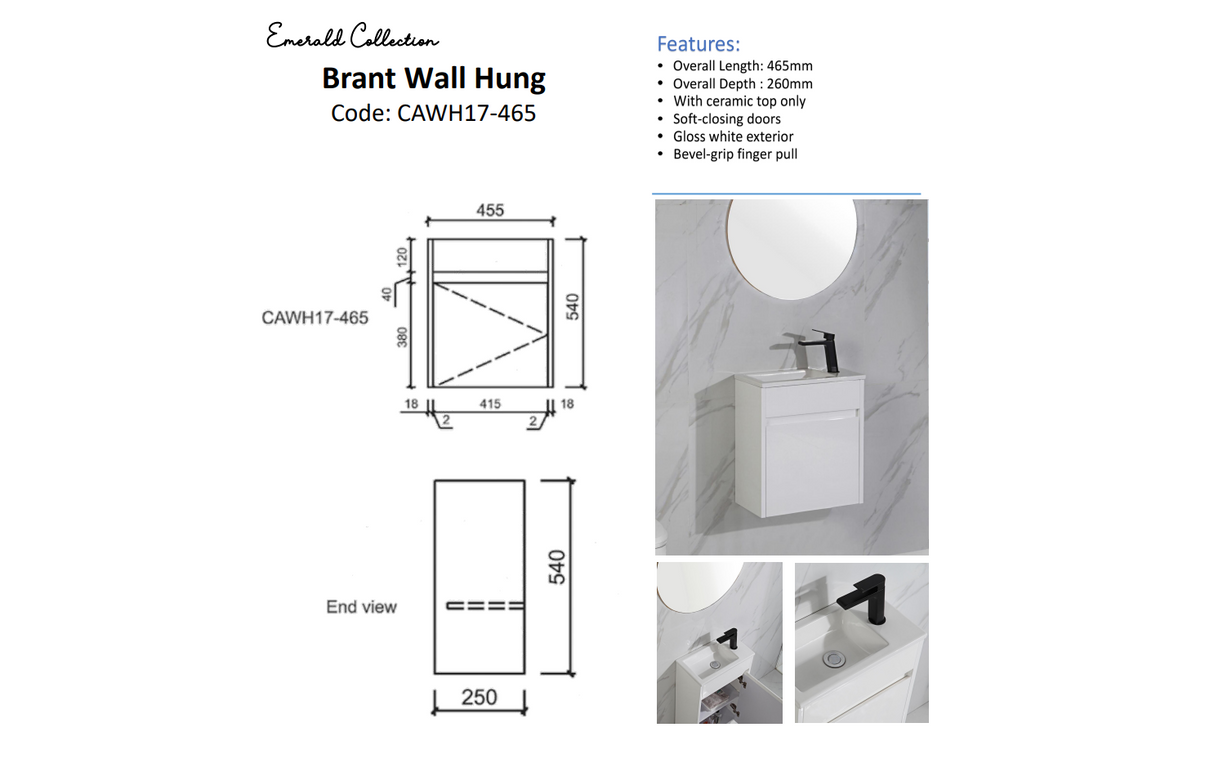 BRANT Mini Wall Hung Vanity Gloss White