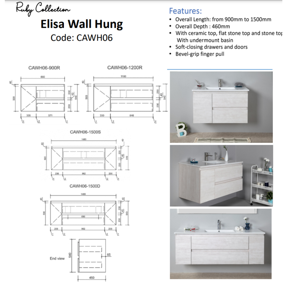 ELISA Wall Hung Vanity White (All Size)
