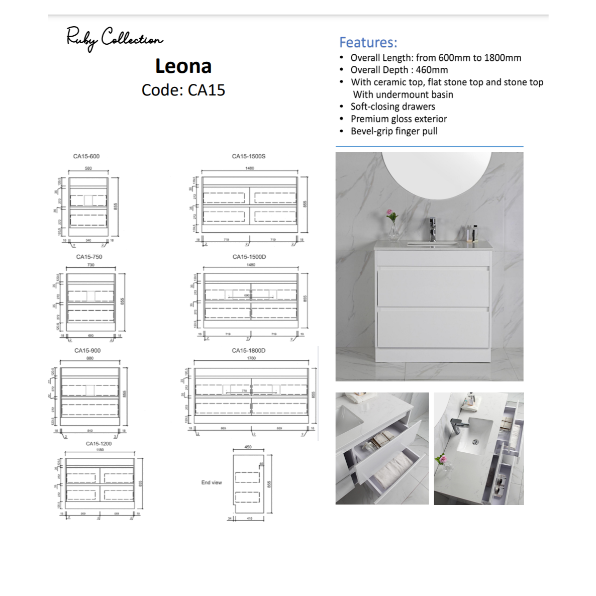 LEONA Freestanding Vanity Gloss White (All Sizes)