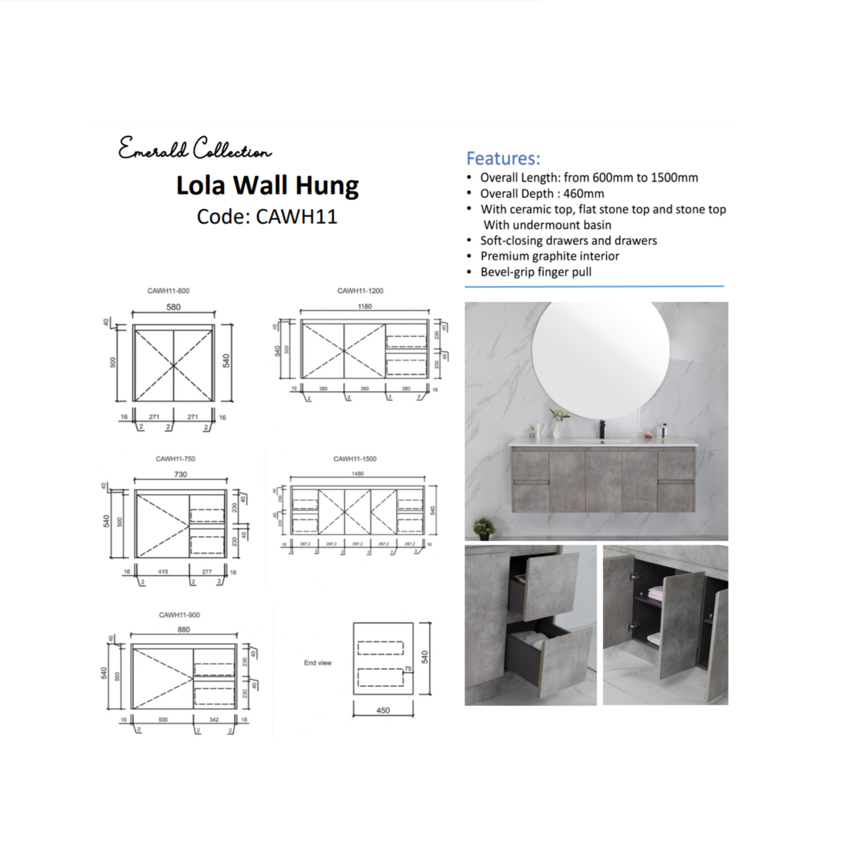 LOLA Wall Hung Vanity Grey (All Size)
