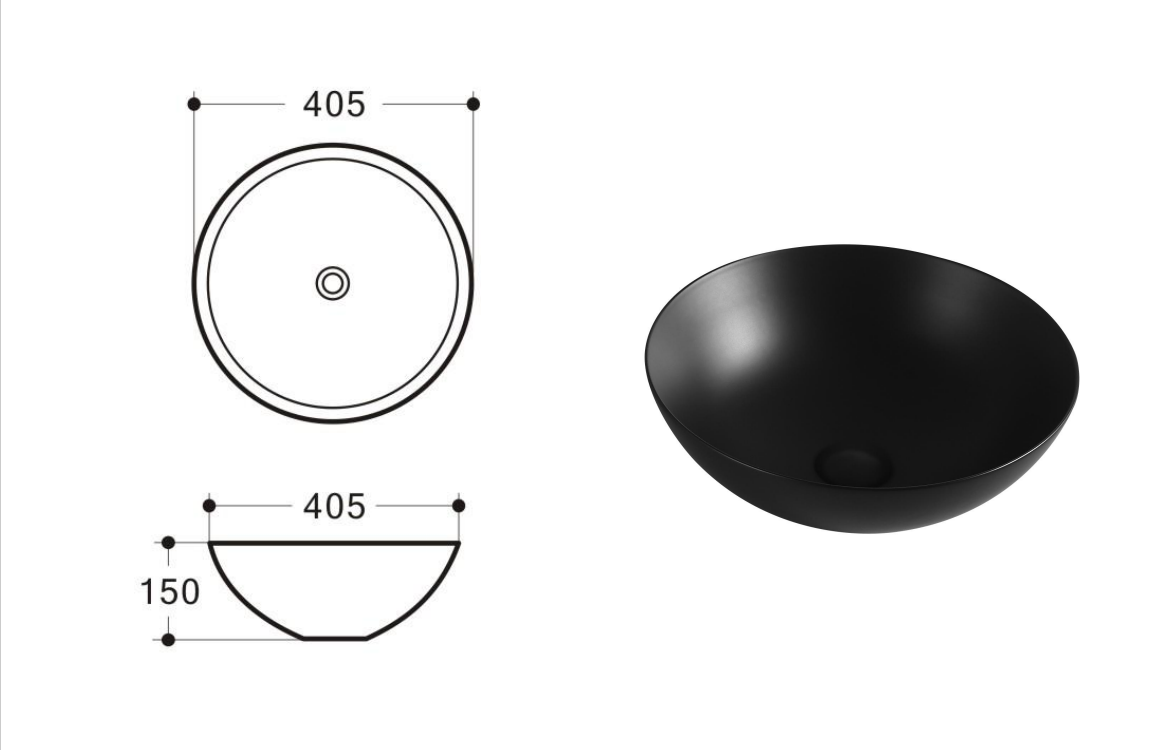 Aulic Argyle Black Ceramic Basin (Round: 405x405x145)