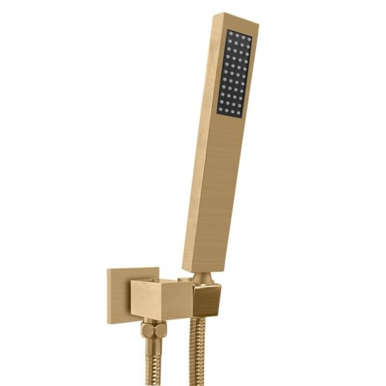 Square Brushed Brass Hand Shower Rail with Handheld Shower