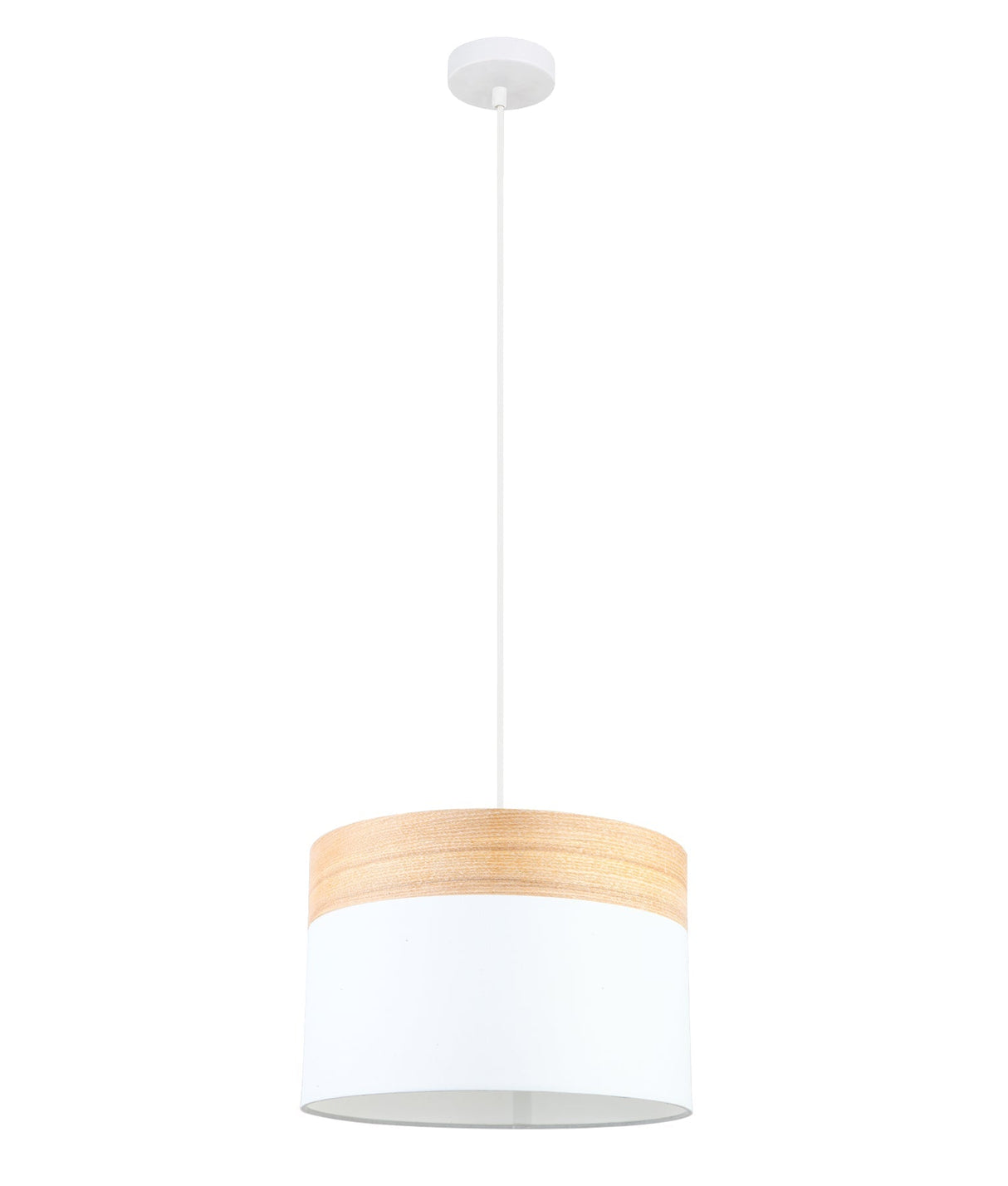 TAMBURA: Scandinavian Medium Drum Cloth Shade with Wood Trim Pendant Lights