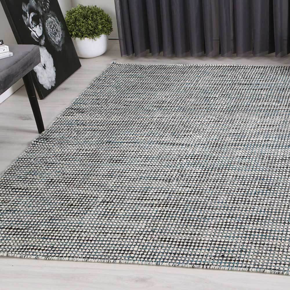Nordic Teal Blue Reversible Wool Rug