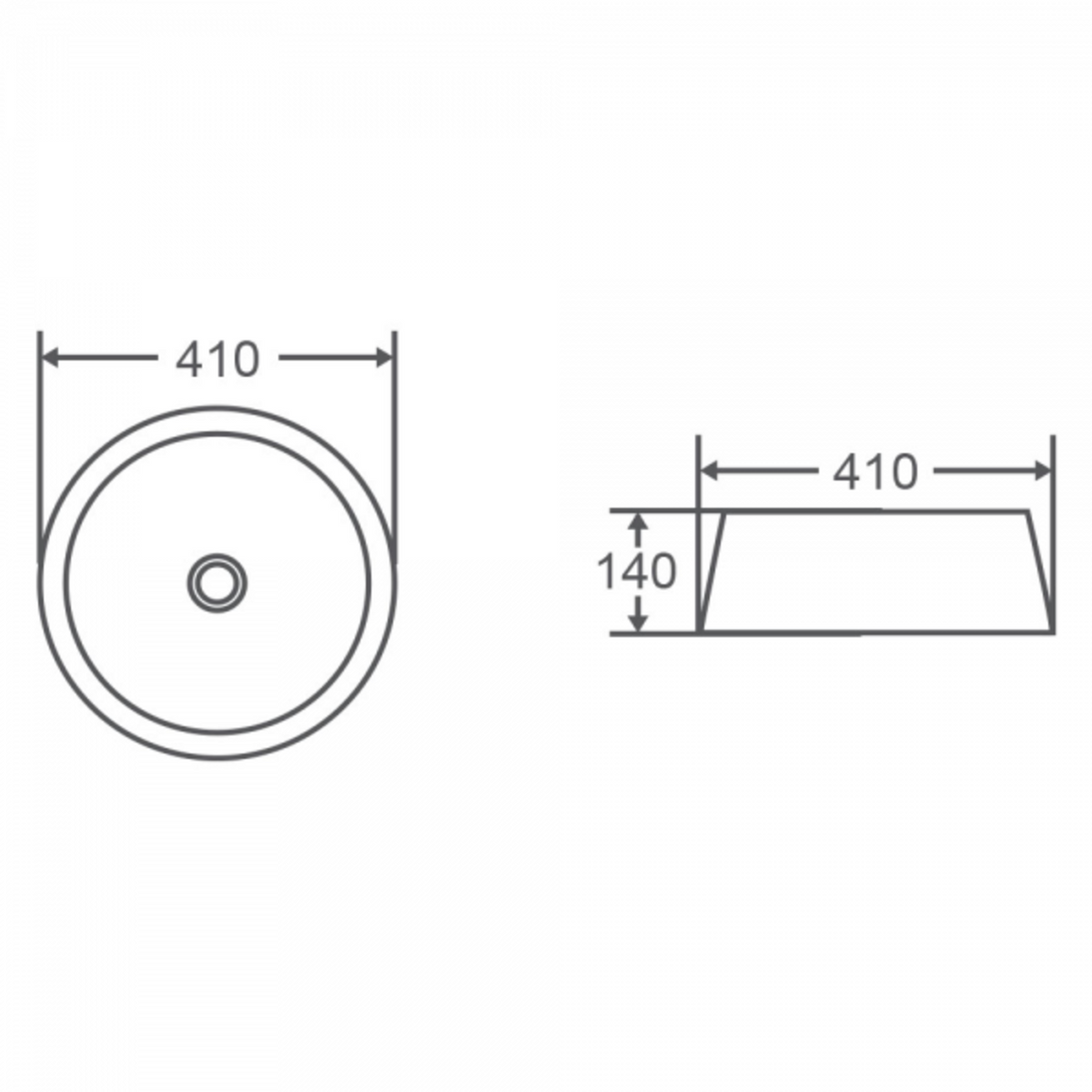 TRIER Round Counter Top Basin 410mm Specification Drawing