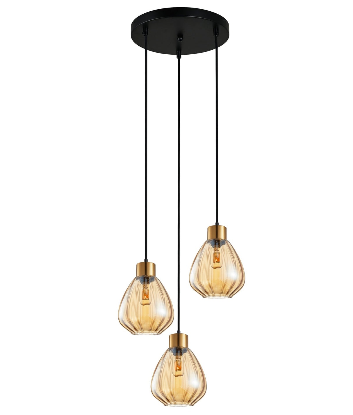 TULIP: Interior Bronze Amber / Black Smoke Wine Glass Ribbed Multiple Round Base Pendant Lights