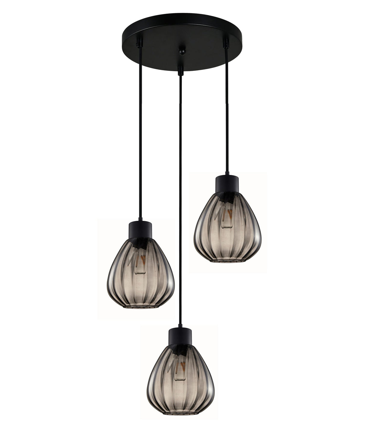 TULIP: Interior Bronze Amber / Black Smoke Wine Glass Ribbed Multiple Round Base Pendant Lights
