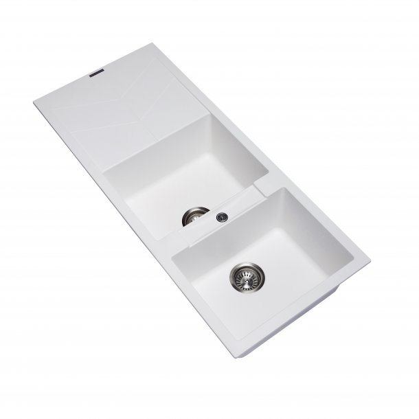 CARYSIL JAZZ White Granite Double Kitchen Sink with Drainboard 1160x500mm