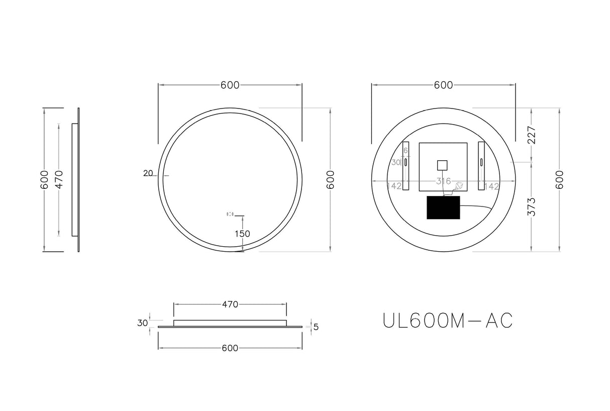 Poseidon Round LED Backlit Mirror With Acrylic Strip 600/700/800