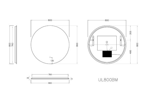 Poseidon Round LED Backlit Mirror 600/700/800/900