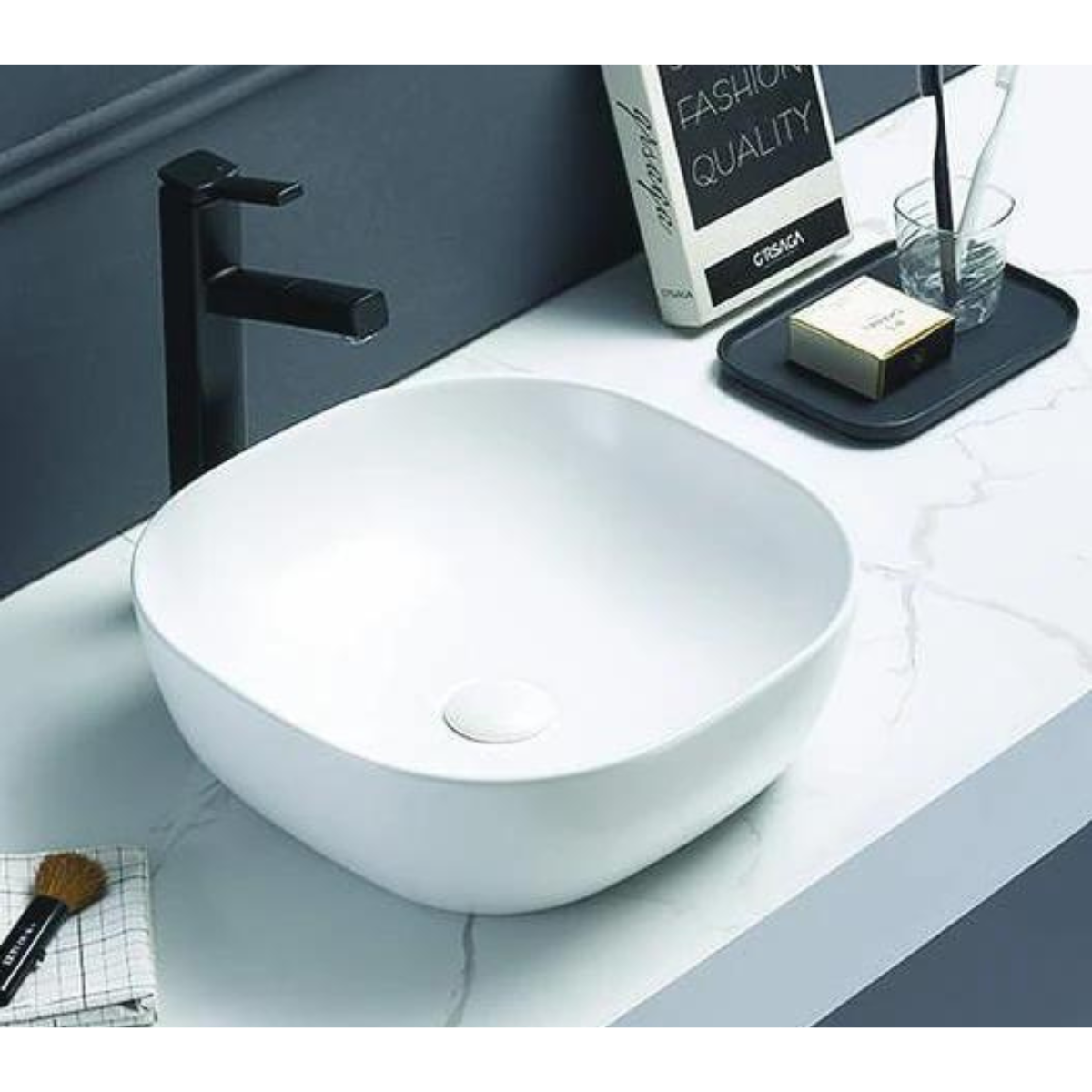 POSEIDON Matte White Ceramic Basin (Square: 370x115mm)