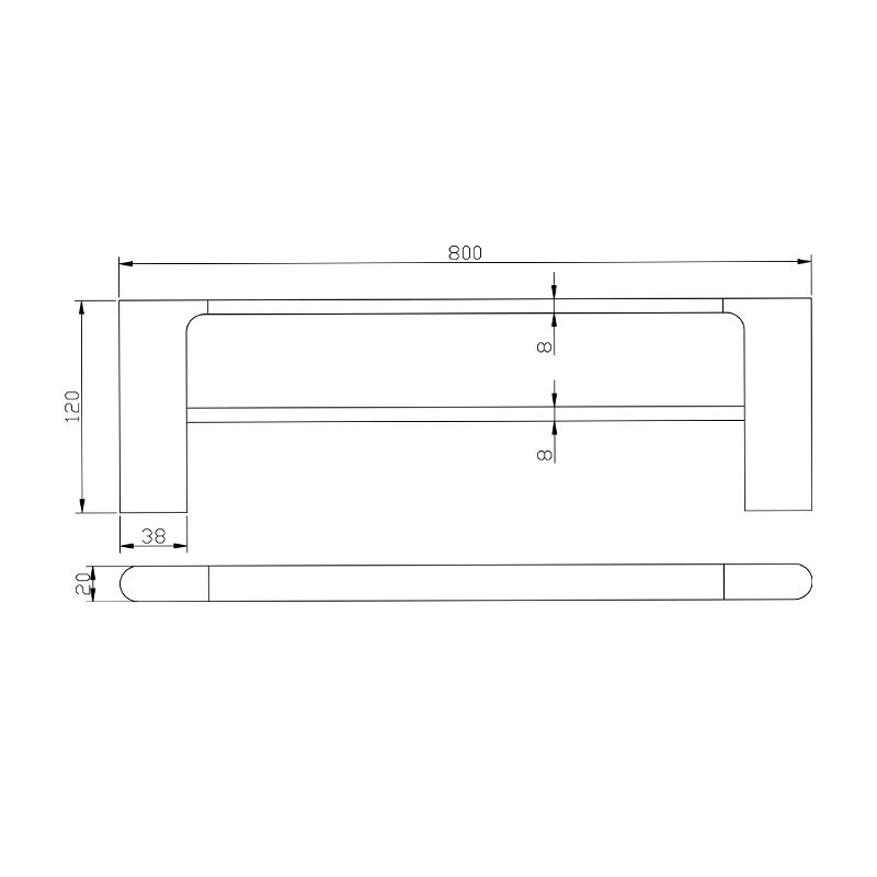 VOG Double Towel Rail 800mm - Chrome Technical Drawing