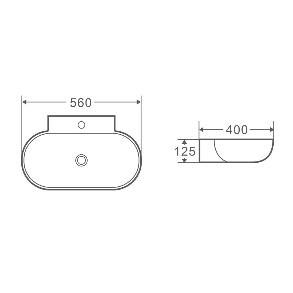 Vento 56M Wall Hung Basin White (Oval: 560x400x125)