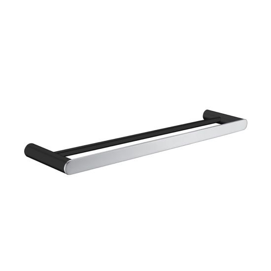 Bellino Solid Brass Double Towel Rail 600mm - Black & Chrome