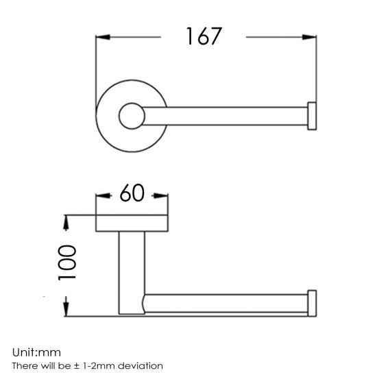 Pentro Toilet Roll Holder - Brushed Brass Technical Drawing