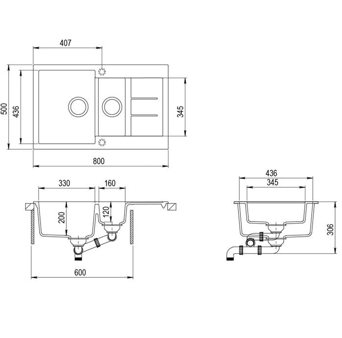Double Bowls 800X500X200MM GRANITE Kitchen Sink