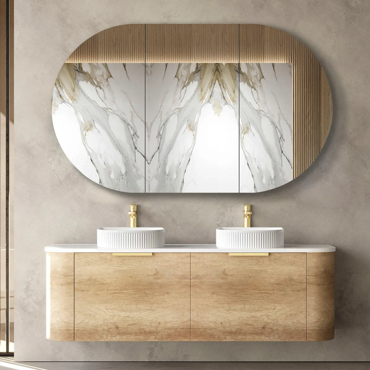 COOGEE Wall Hung Curved Vanity Natural Oak (All Sizes)