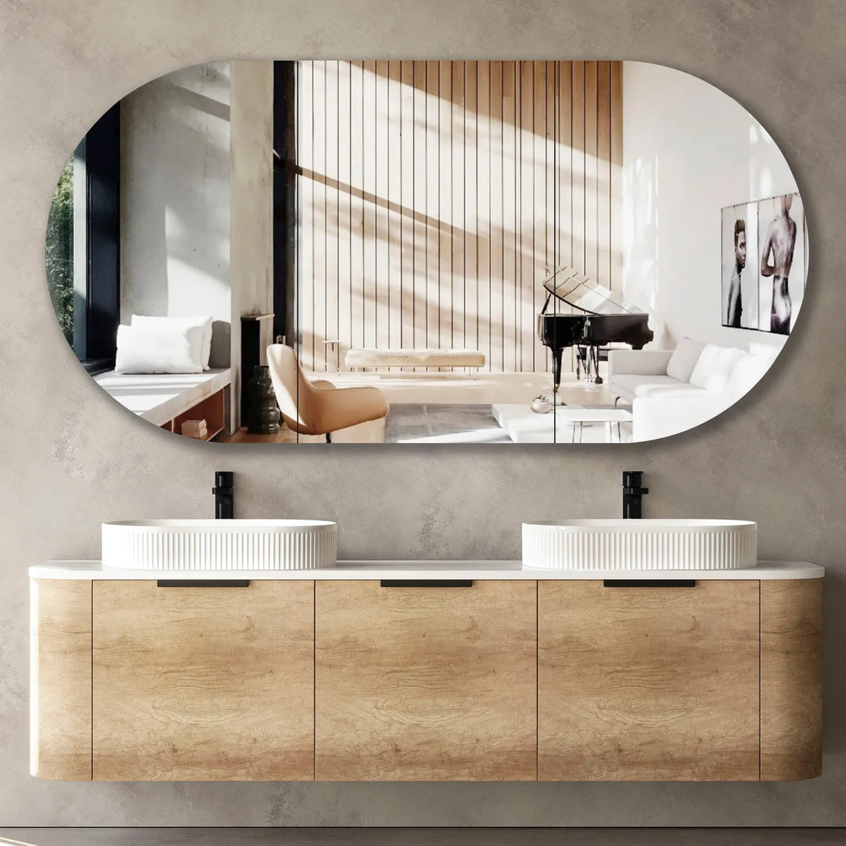 COOGEE Wall Hung Curved Vanity Natural Oak (All Sizes)