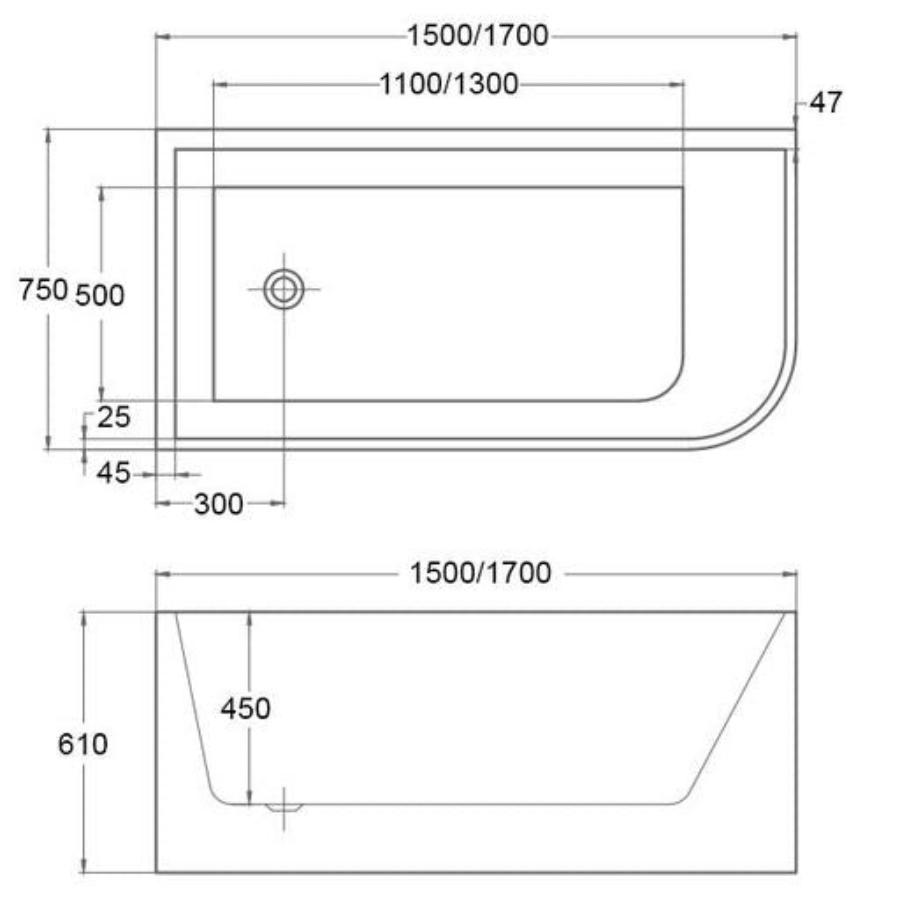 ELLIE Gloss White Corner Bathtub-Non Overflow