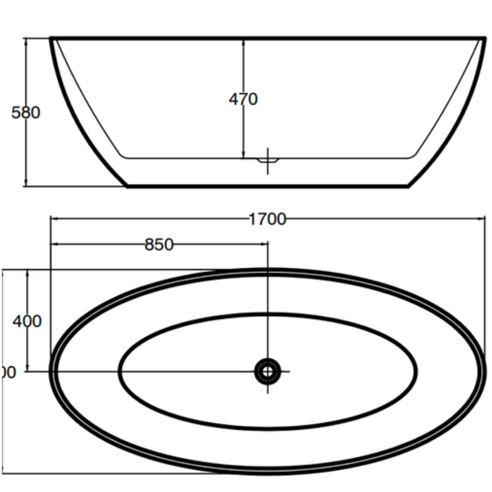 HAMILTON Gloss White Free Standing Bathtub with Non-Overflow (1700mm)