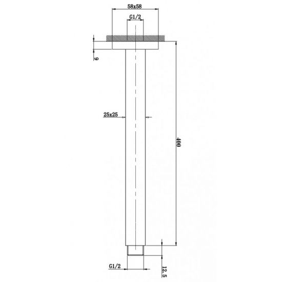 Cavallo Square Ceiling Shower Arm 400mm - Chrome Technical Drawing