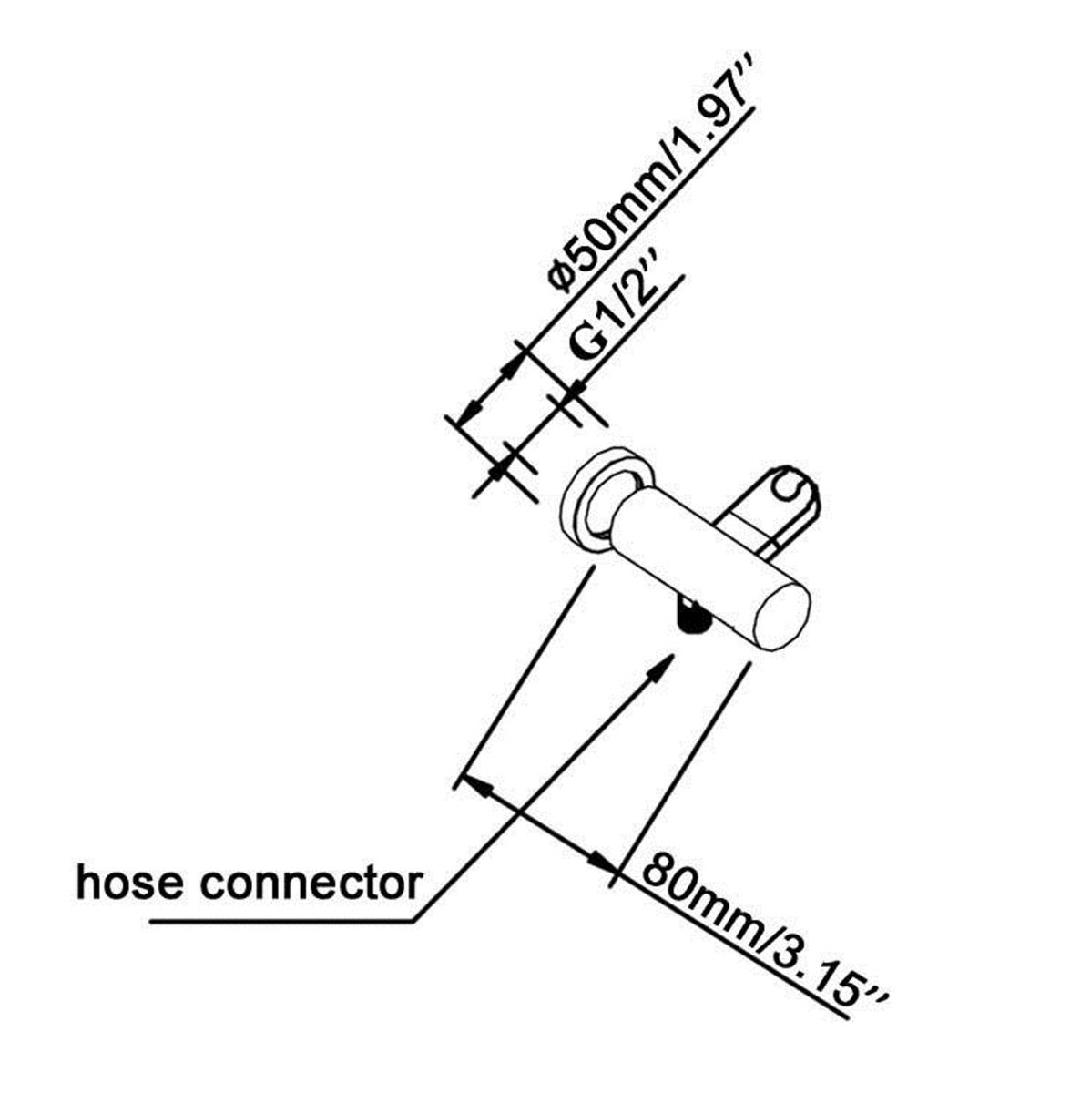 Pentro Round Shower Holder Wall Connector Hose - Brushed Gun Metal Technical Drawing
