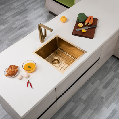 AQU Brushed Brass Kitchen Sink Set (390x450x215)