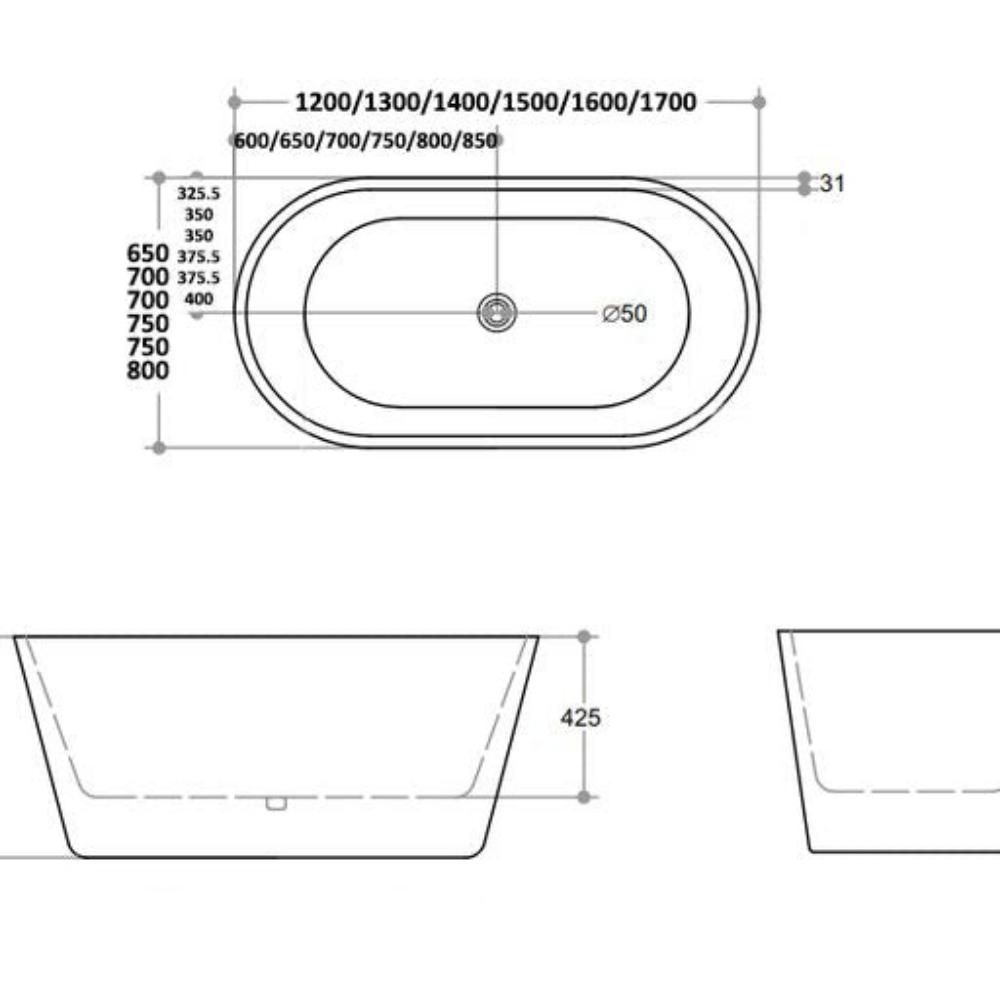 SHANTY Free-Standing Bathtub with Non-Overflow (Gloss White) (Optional Sizes)