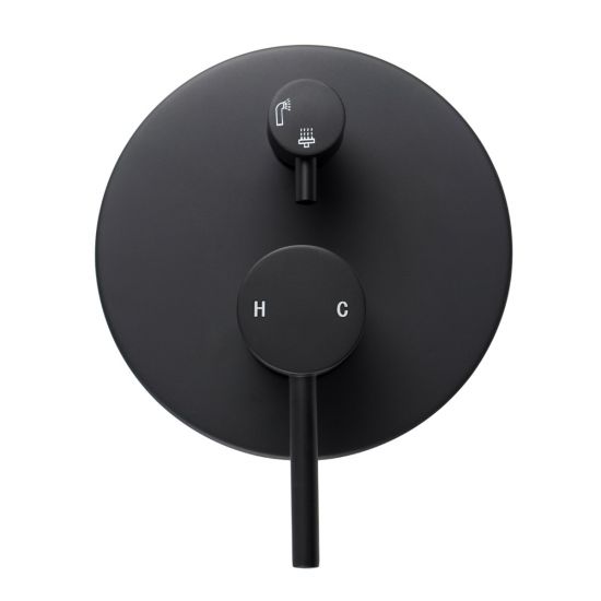 Pentro Round Wall Mixer Tap With Diverter - Matte Black