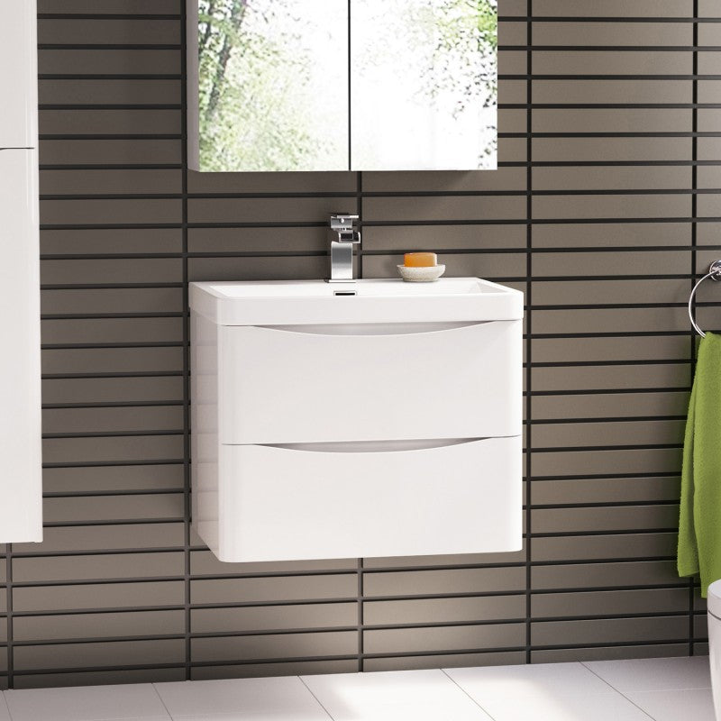 White compact vanity wall hug